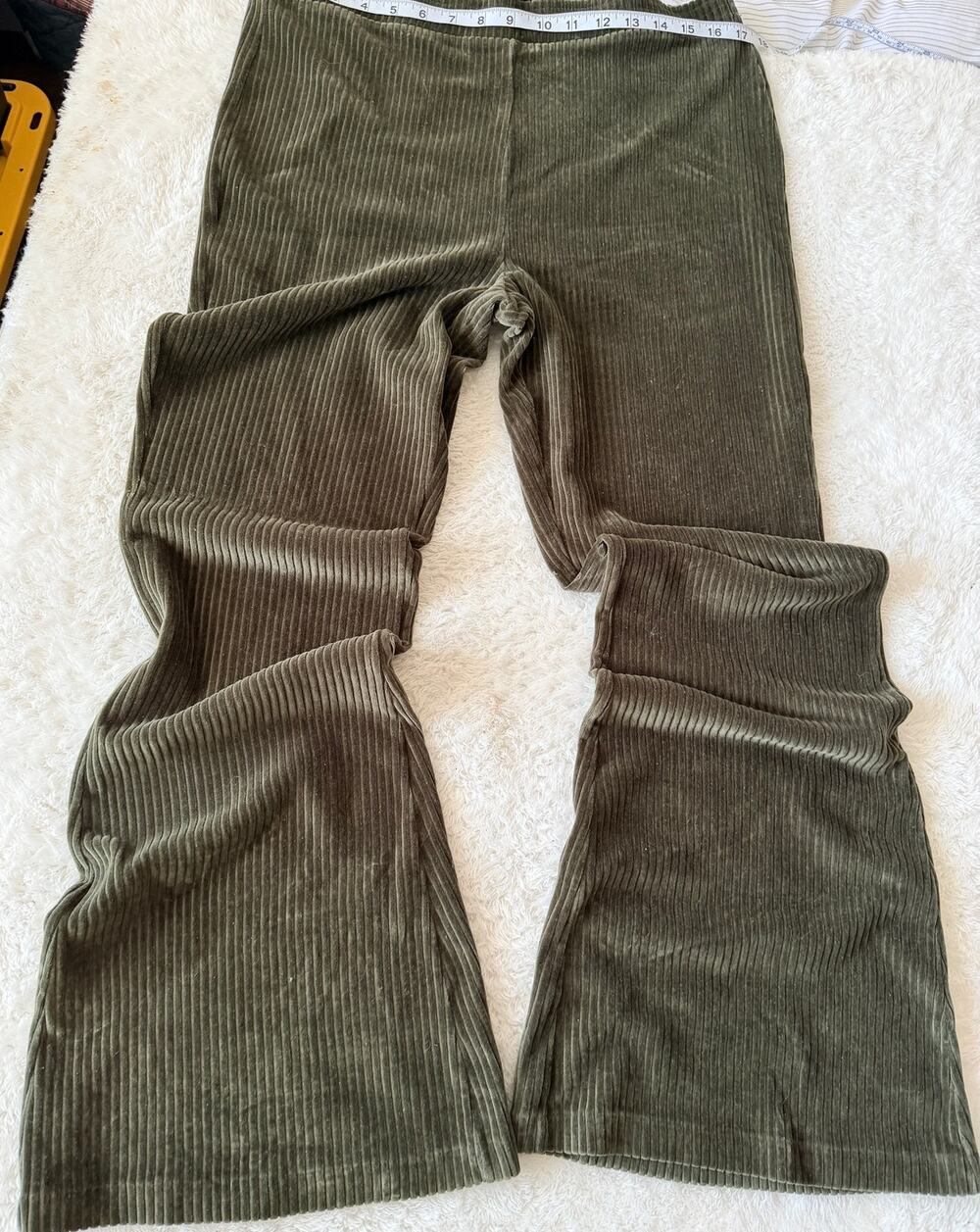 Aerie Olive Green Corduroy Flare Pants Pull On High Rise XL Regular
